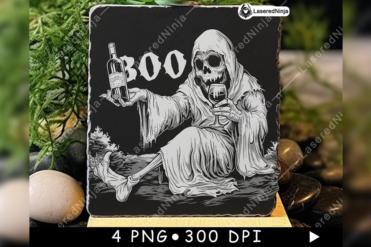 Drunk Ghost BOO Wine Bottle Signage, a Background Graphic by LaseredNinja (Photo 7 of 7)