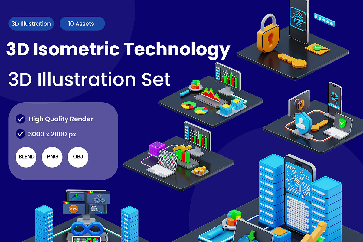 3D Isometric Technology Pack, an Illustration by novia99design (Photo 1 of 6)