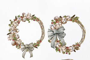 Watercolor Cotton Flower Wreath