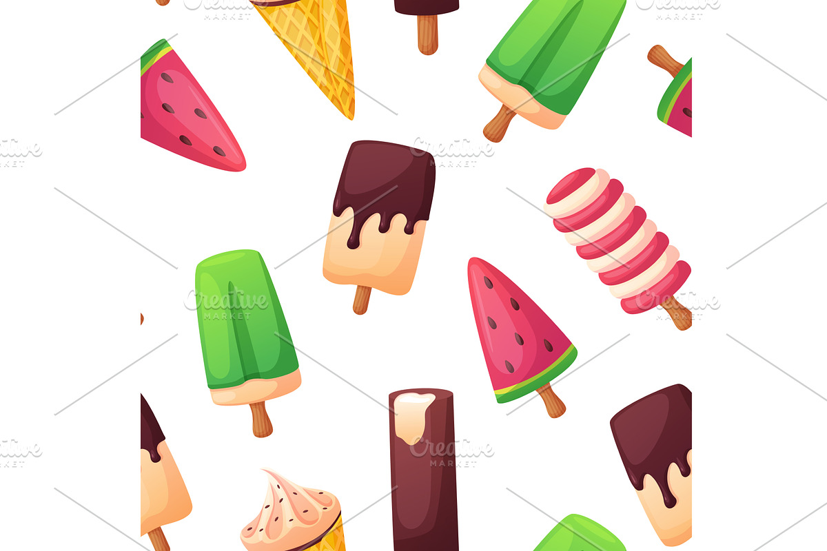Ice cream seamless pattern. Cartoon, a Food Illustration by LadadikArt