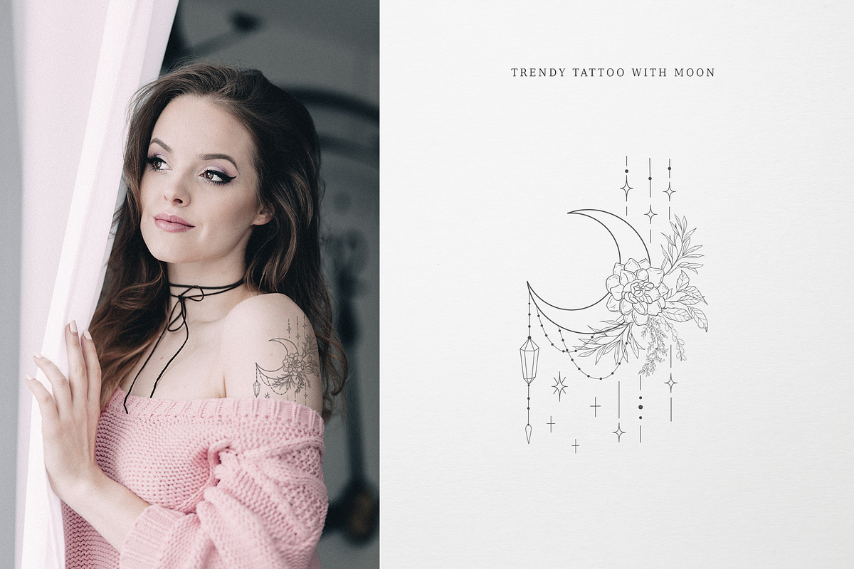 Botany & Moon. Hand Drawn Line Art., a Decorative Illustration by Designwork (Photo 16 of 20)