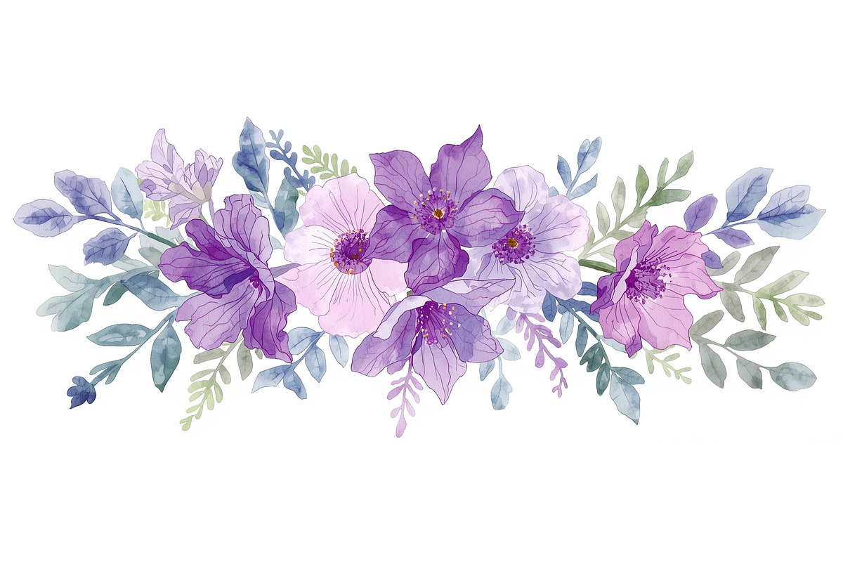 Elegant Purple Floral Set, an Illustration by balal (Photo 2 of 11)