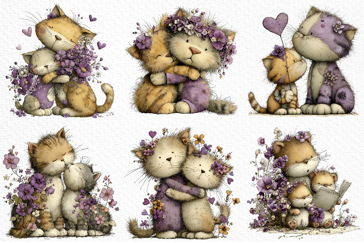 Whimsical Mother's Day Cats Clipart, an Illustration by Craft Nest (Photo 3 of 12)