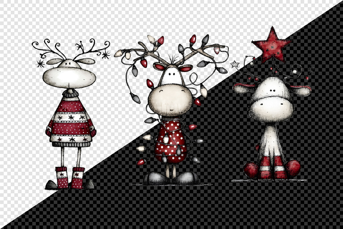 Whimsical Christmas Reindeer Clipart, an Illustration by Creative Art (Photo 12 of 13)