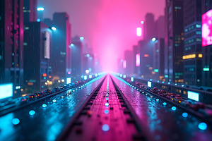 Cyberpunk city neon lights futuristi, an Abstract Photo by Artonix