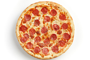 Double pepperoni pizza isolated