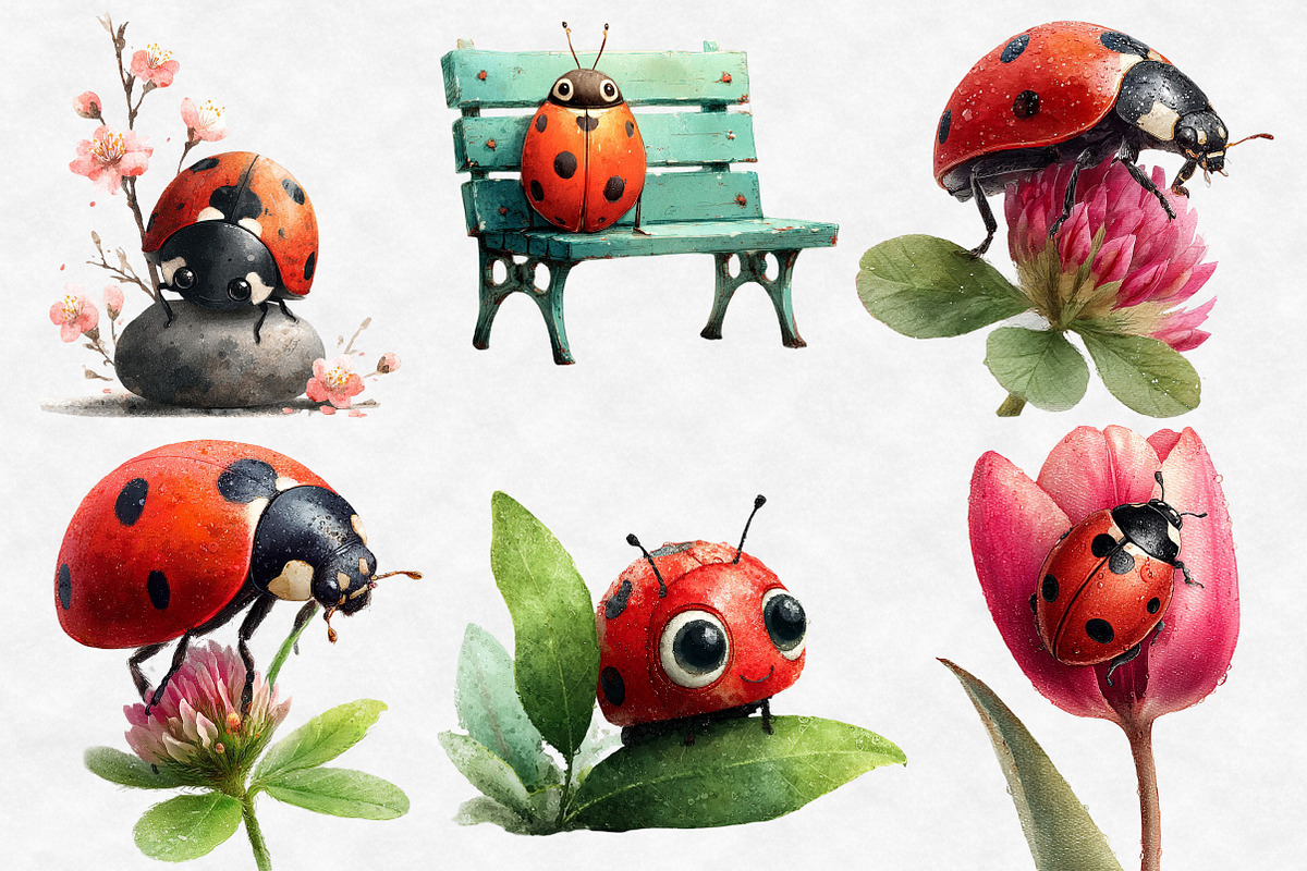 Watercolor Spring Ladybug Clipart, an Illustration by Designworld (Photo 3 of 6)