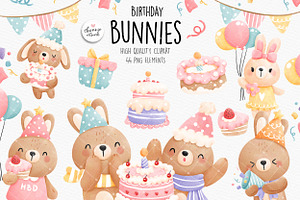 Birthday Bunnies Clipart, Birthday