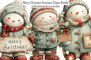 Merry Christmas Snowman Clipart, an Illustration by SinaCreation