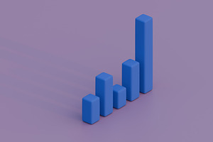 Blue 3D bar chart with long shadows on purple, a Business Photo by RF Images