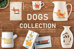 Cute Dogs. Patterns & Illustrations