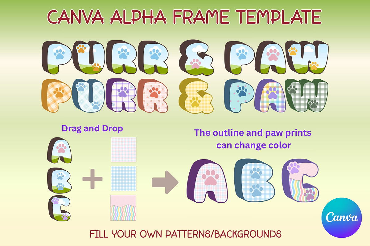 Purr & Paw Canva Alphabet Frame, a Marketing Template by Adalin Shop (Photo 1 of 4)