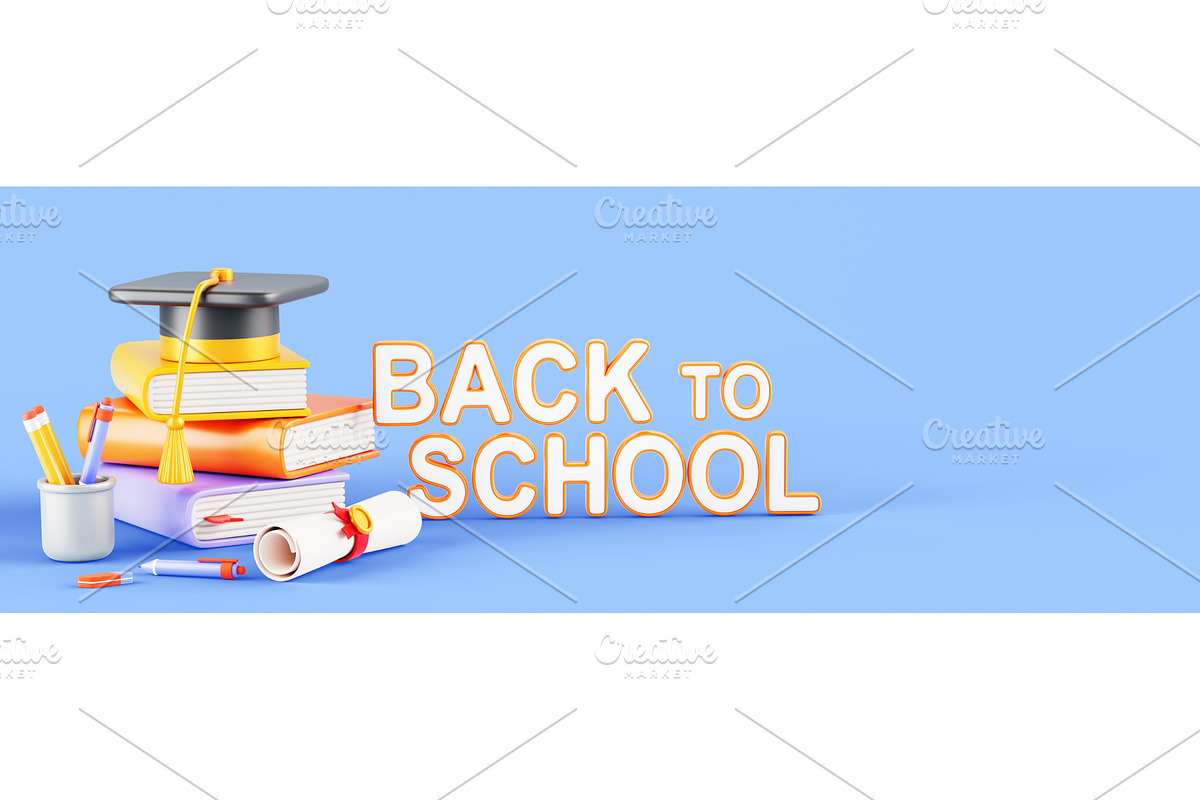 3d back to school banner with book, an Education Illustration by Marozhkastudio