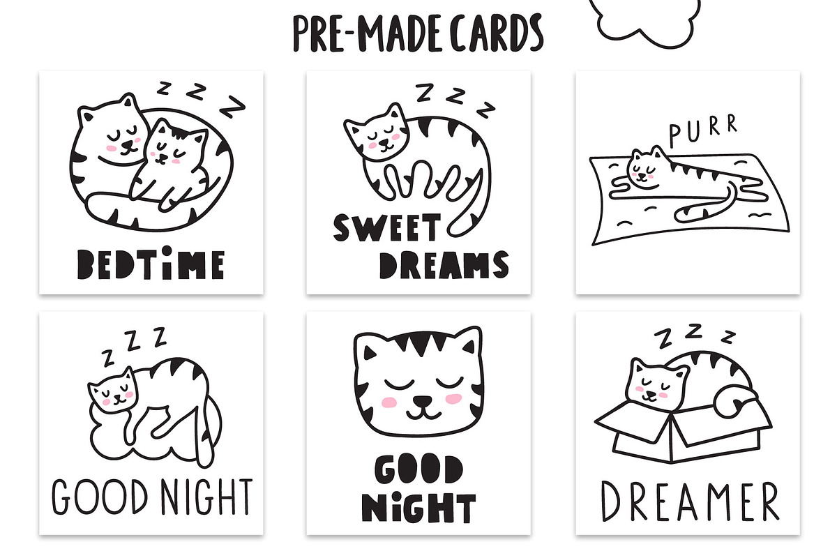 Good night cats, an Animal Illustration by cutelevindesign (Photo 5 of 9)