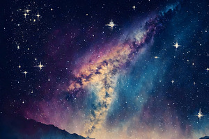 Watercolor glittering starry sky