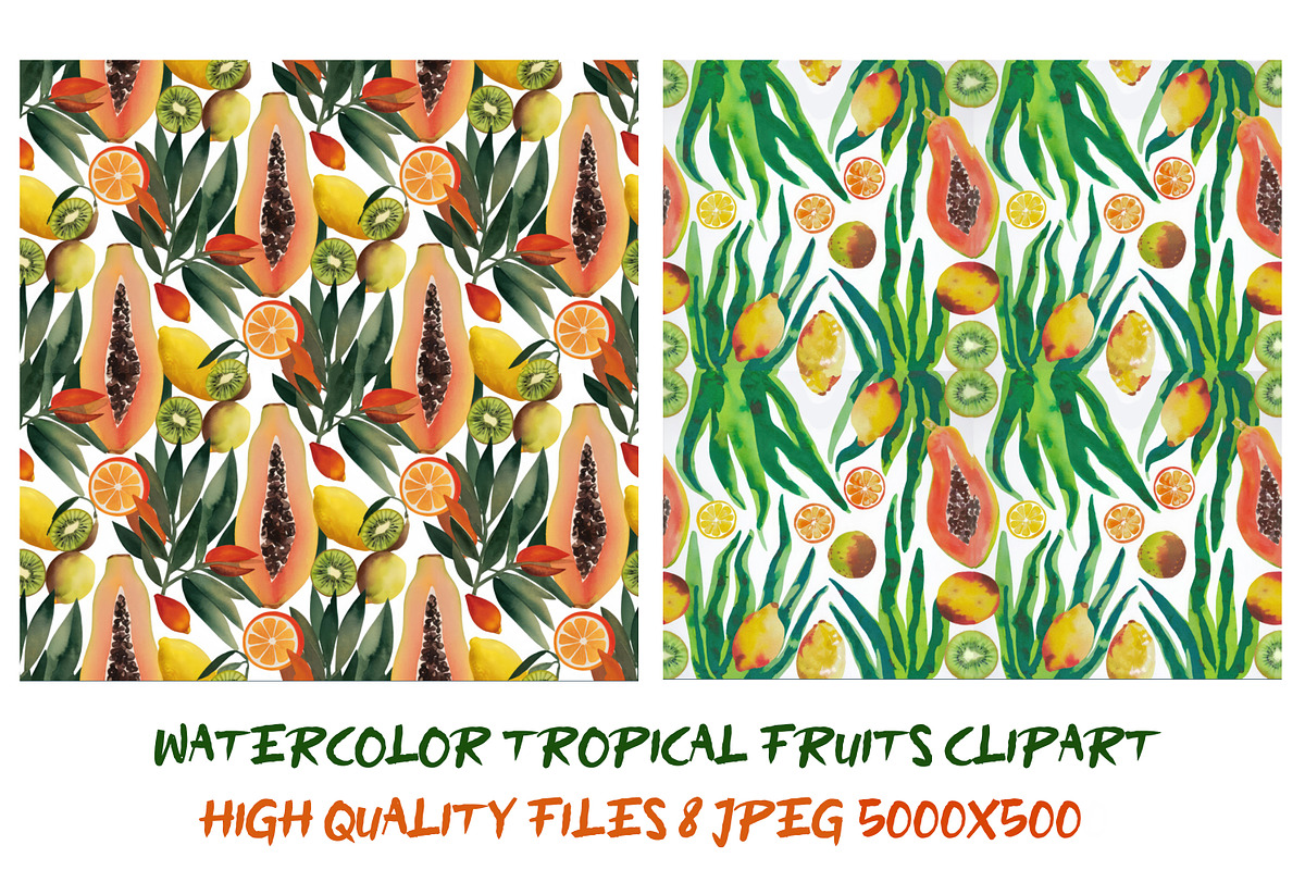 Watercolor tropical fruits patterns, an Illustration by SketchArtStudio (Photo 2 of 6)