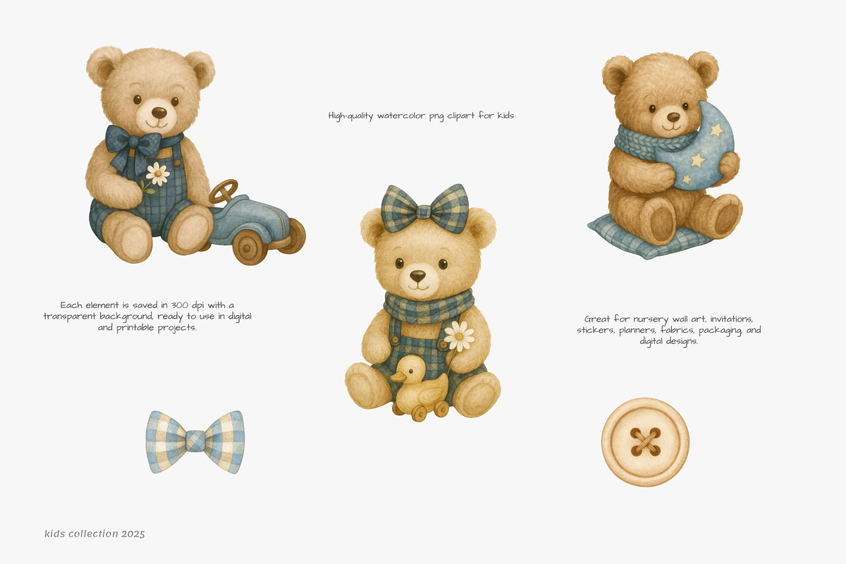 teddy bears and nursery clipart, a Decorative Illustration by Pink Studio Art (Photo 4 of 10)