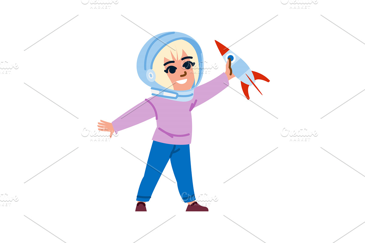 Smiling girl playing astronaut, an Education Illustration by pikepicture