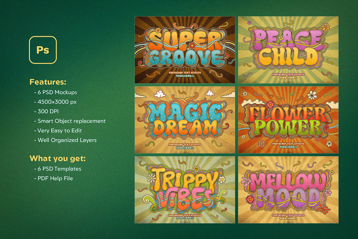 Retro Groovy Text Effects, a Layer Style Add-On by Andrew Skoch Design (Photo 9 of 9)