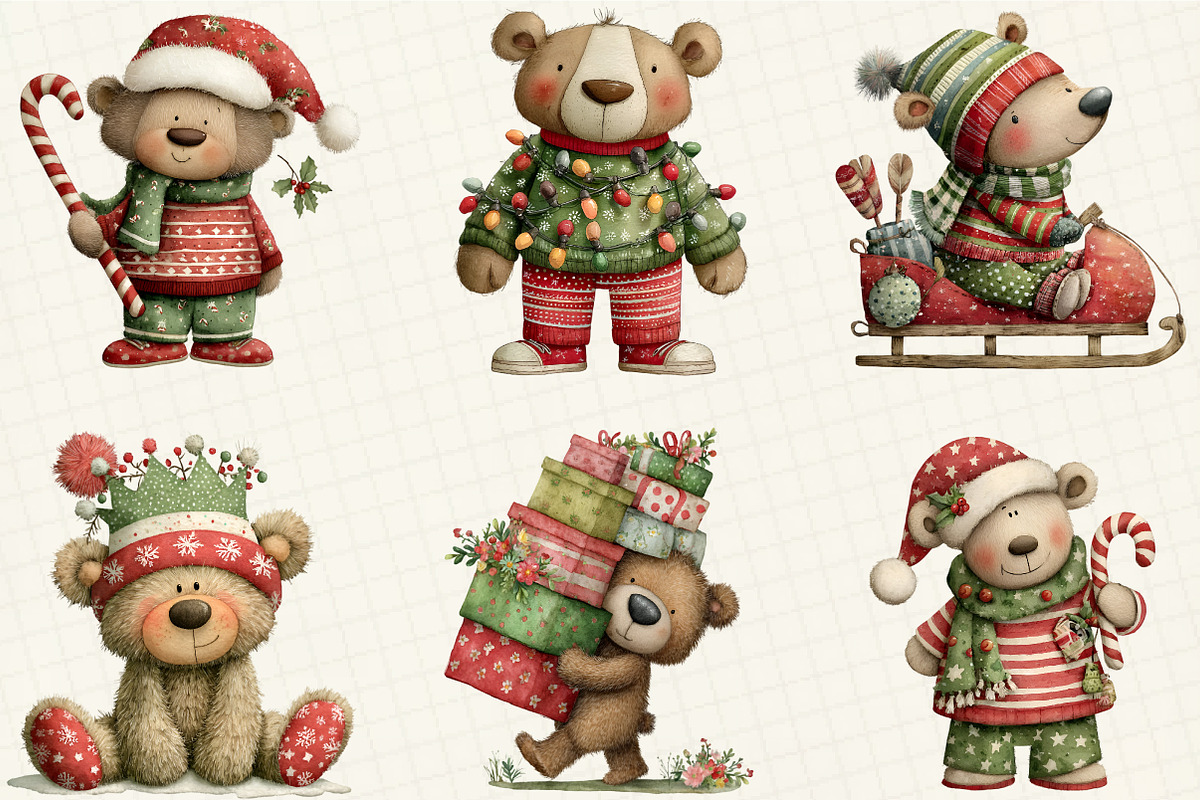 Christmas Teddy Bear Clipart, an Illustration by DreamCafeArt (Photo 7 of 7)