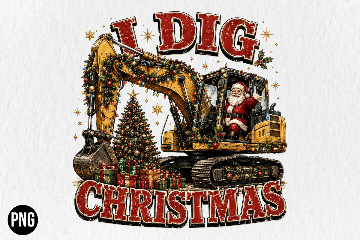 I Dig Christmas Excavator Santa PNG, a Seasonal Illustration by CraftArtStudio (Photo 1 of 4)