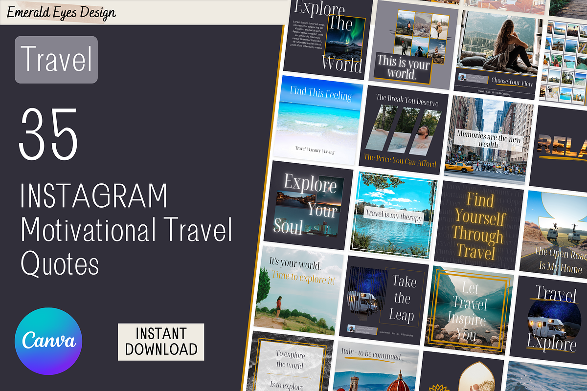 35 Canva Motivational Travel Quotes, a Social Media Template by Emerald Eyes Design (Photo 1 of 3)