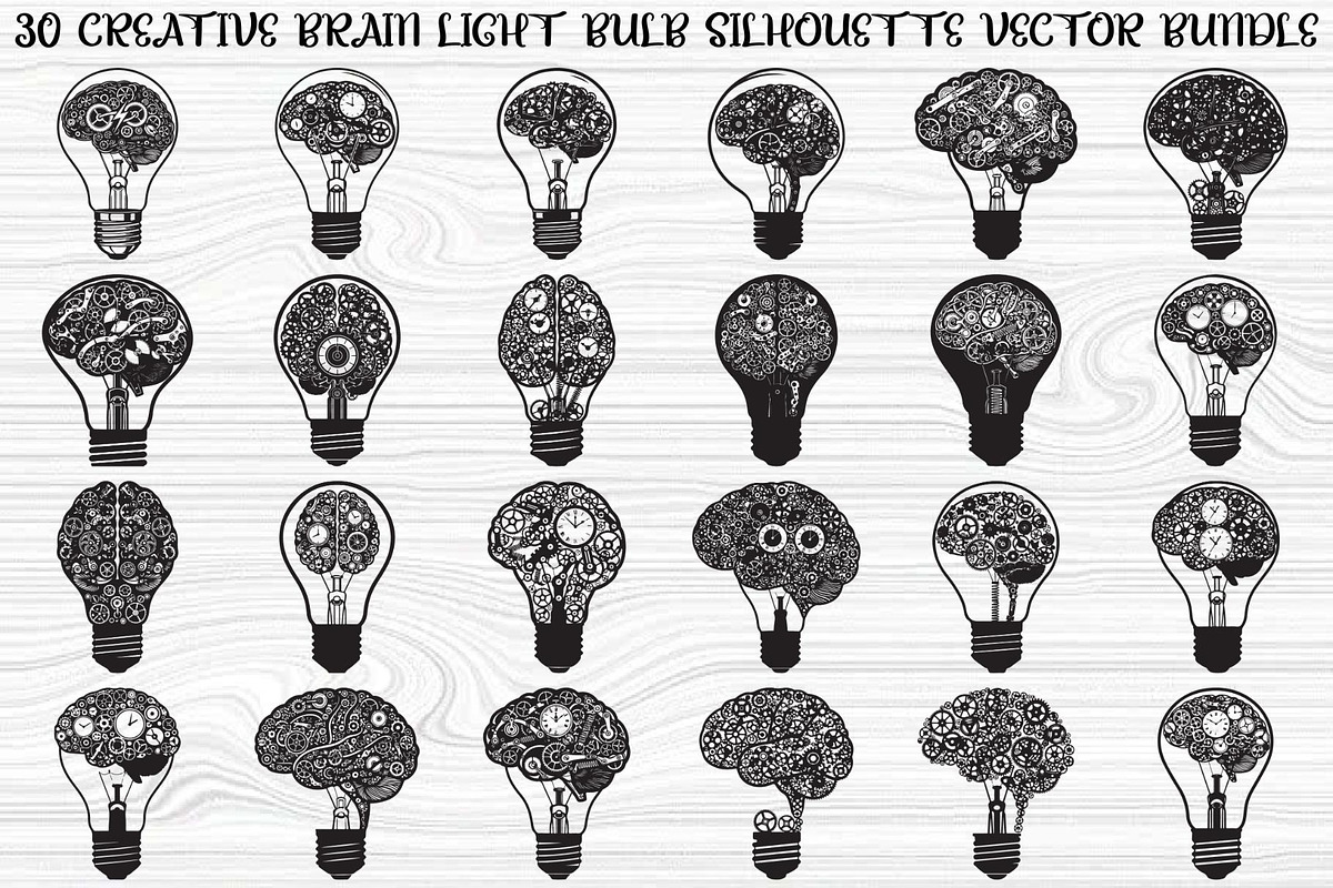 Creative Brain Light Bulb Bundle, an Object Illustration by Designs_River (Photo 1 of 29)