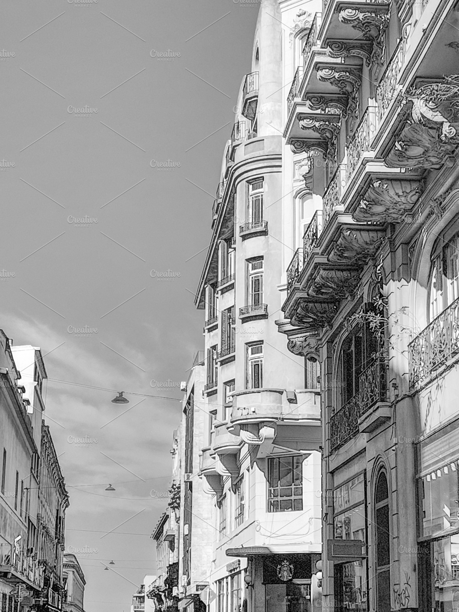 Historic city corner with ornate balconies, an Architecture Photo by DanFLCreativo