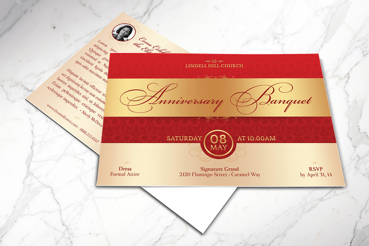 Red Anniversary Banquet Postcard PSD, a Card Template by Godserv Designs (Photo 8 of 11)