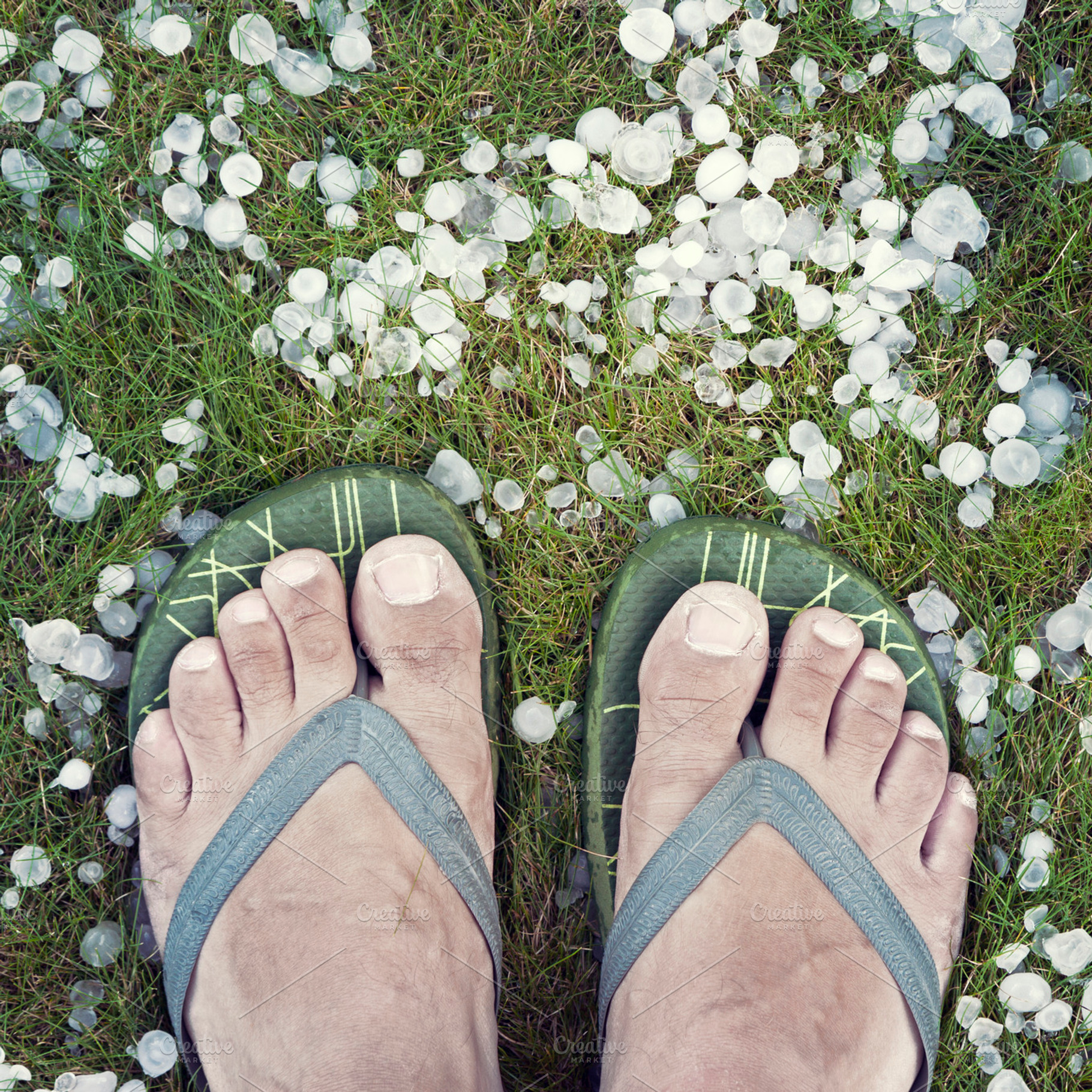 Human feet and hailstorm, a Person Photo by BOOCYS