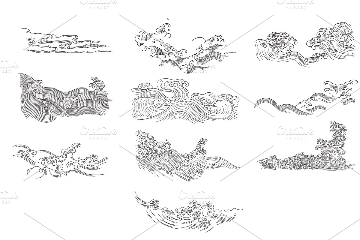 Wave elements in vintage style, an Object Graphic by marukopum (Photo 3 of 9)