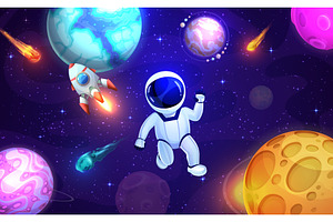 Cartoon Astronaut In Outer Space