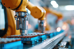 Industrial robotic arms in a factory setting, an Industrial Photo by AlyaAnd