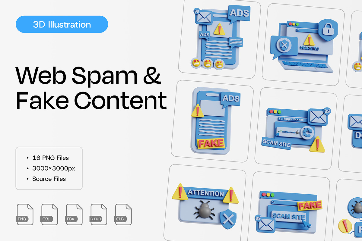 Web Spam & Fake Content 3D Icon Set, an Object 3D Model by Eklip Studio (Photo 2 of 2)