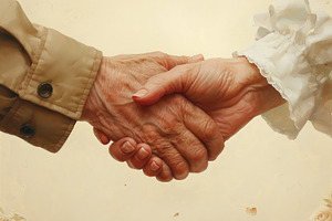 A warm handshake between an elderly man and woman, symbolizing friendship and c, a Person Photo by ImageMir