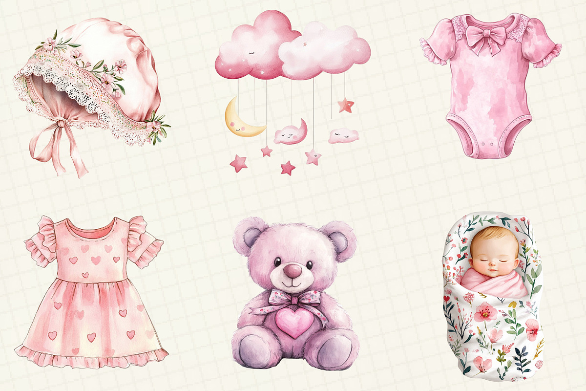 Pink Baby Girl Nursery Clipart, an Illustration by OK Design (Photo 4 of 5)
