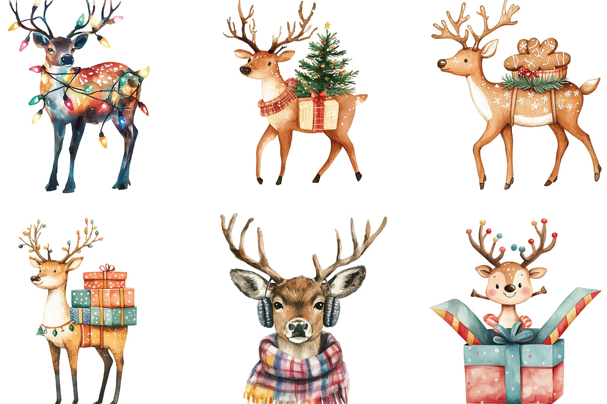 Quirky Christmas Reindeer Clipart, an Illustration by CraftArtStudio (Photo 2 of 6)