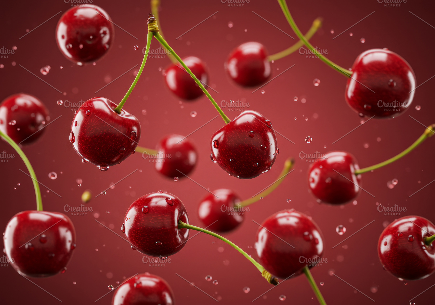 Fresh cherries with water droplets, a Food & Drink Photo by professorinc