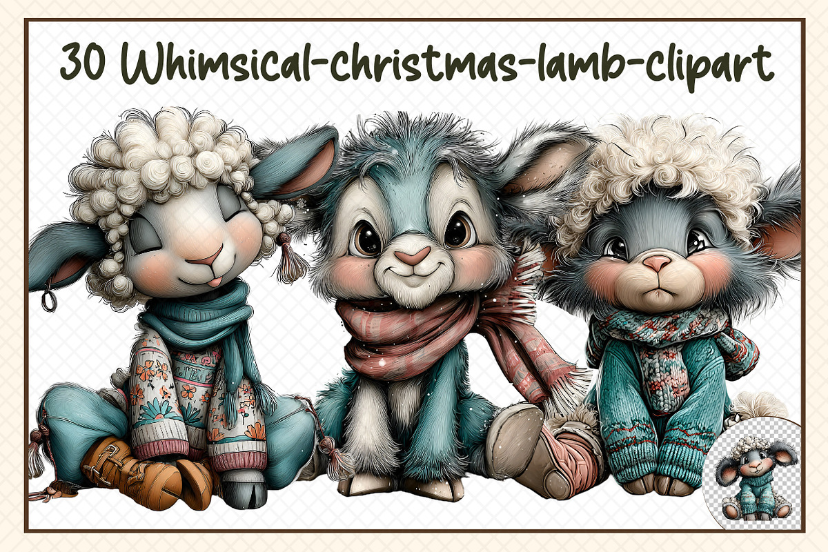 Whimsical Christmas Lamb Clipart, an Illustration by cherrydesign (Photo 1 of 3)