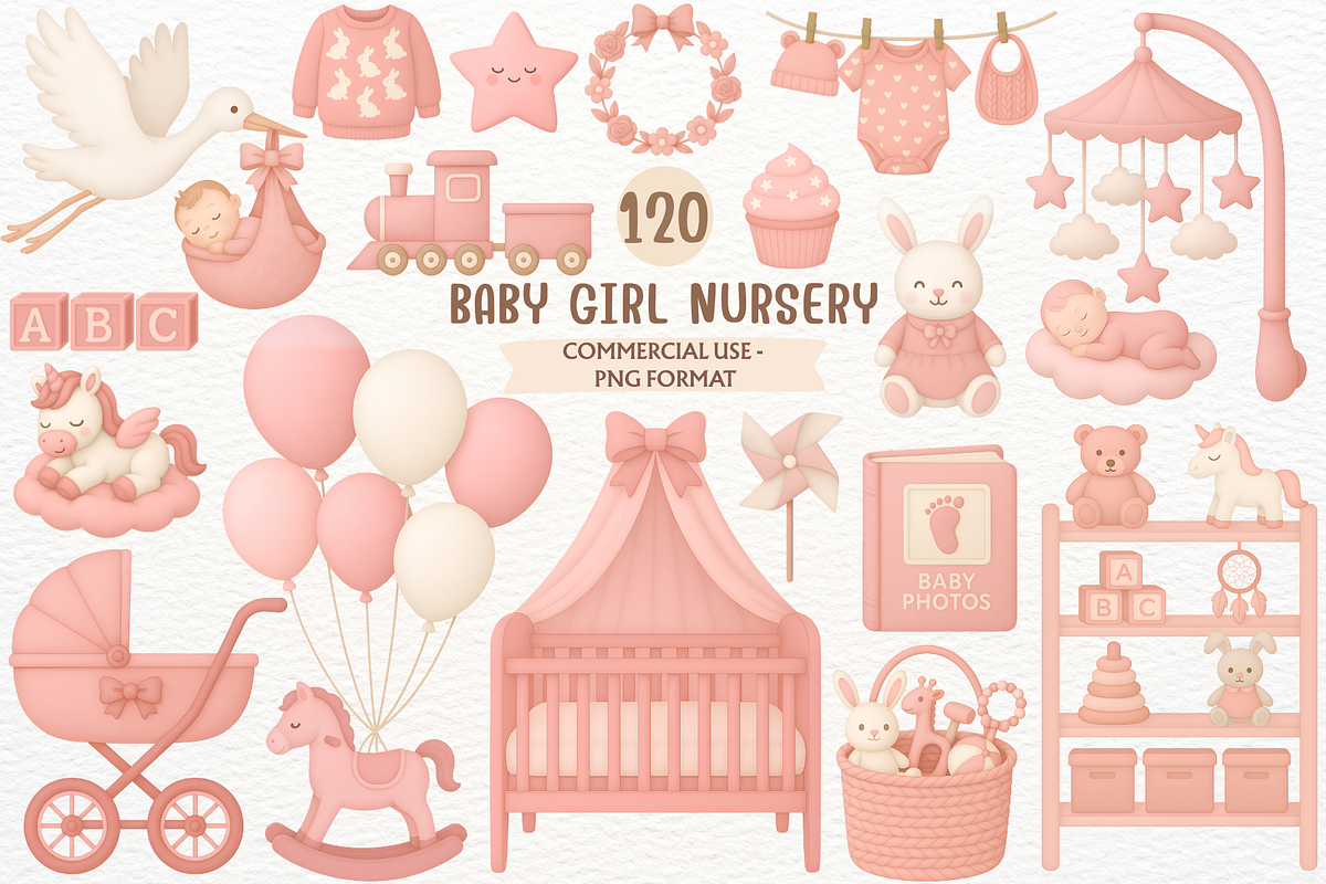 Newborn Baby Girl Nursery Clipart, an Object Illustration by SugarCloudStudioArt (Photo 1 of 7)