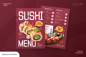 Japanese Sushi Menu, a Flyer Template by Annora Studio