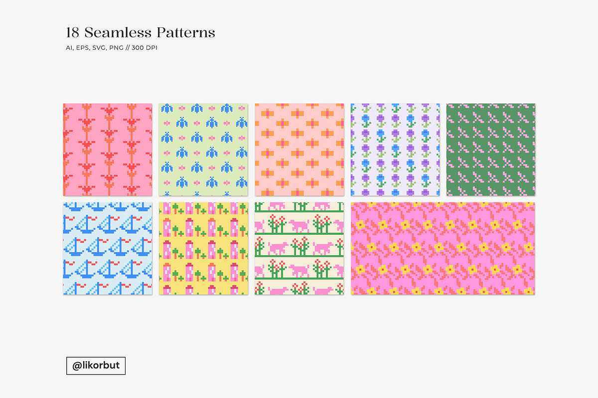 Naive Pixel Jacquard 8bit Patterns, a Pattern Graphic by likorbut (Photo 3 of 12)