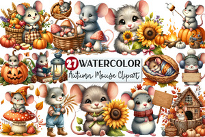 Watercolor Autumn Mouse Clipart, an Illustration by Rose Art