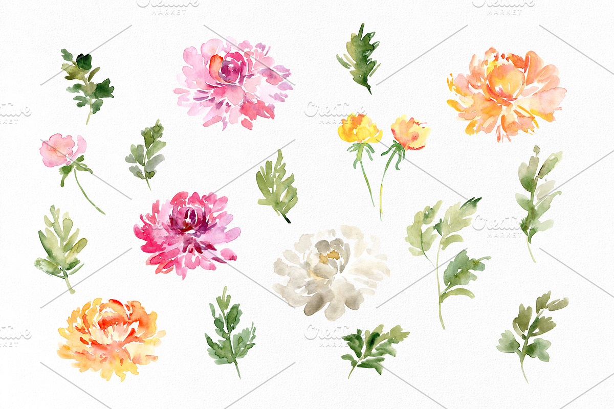 Fall Watercolor Chrysanthemums, a Decorative Illustration by GraphicsDish (Photo 2 of 3)