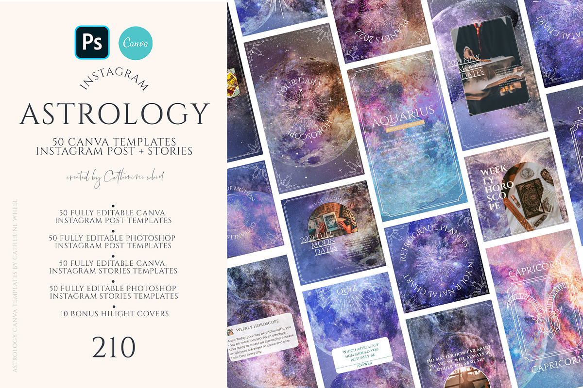 -50% Astrology Canva PS templates, a Social Media Template by Vintage Digital Textures (Photo 4 of 9)