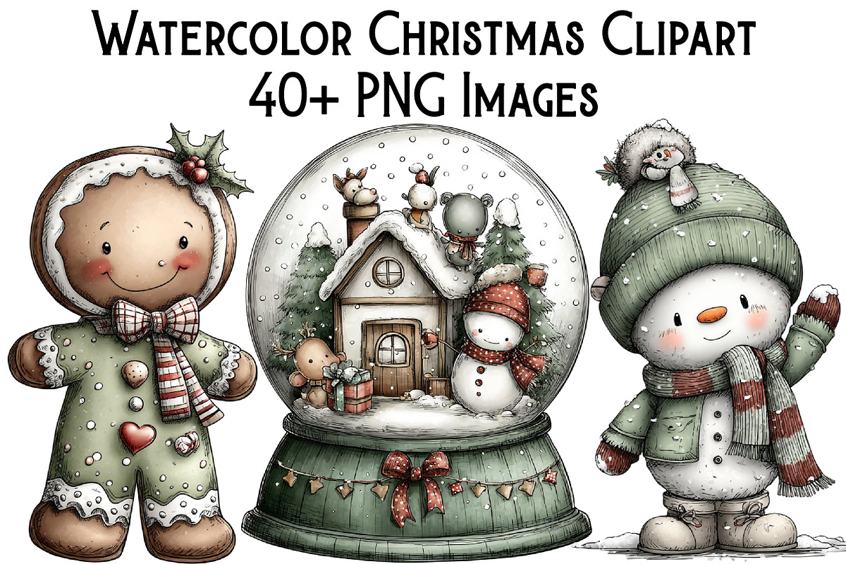 Watercolor Christmas Clipart, an Illustration by Pixels.Craft (Photo 1 of 6)