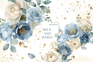 Elegant Navy & White Flowers Clipart, a Graphic by Sunflower Day Love