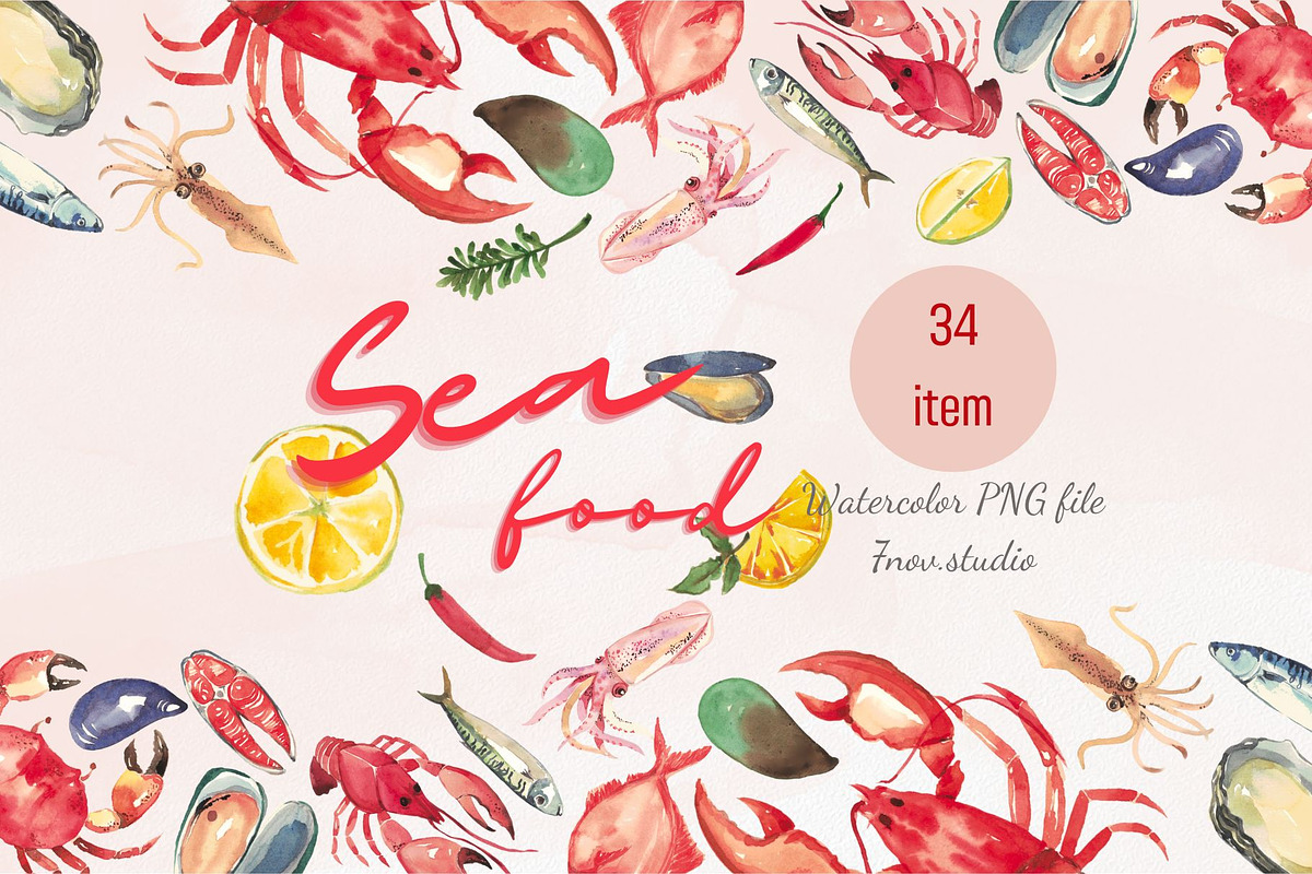 Sea Food watercolor, an Illustration by 7nov.studio (Photo 1 of 7)