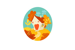 Front view of a house with autumn, an Object Illustration by Maria Starus