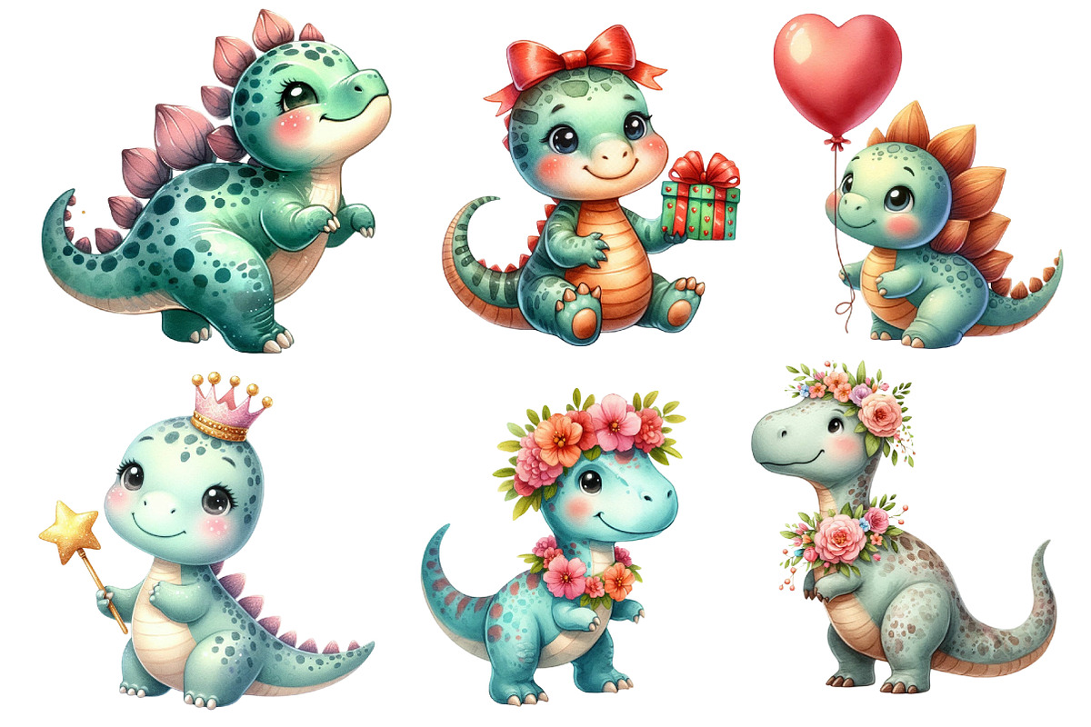 Cute Dinosaur Clipart PNG, an Illustration by Dream Creation (Photo 5 of 7)